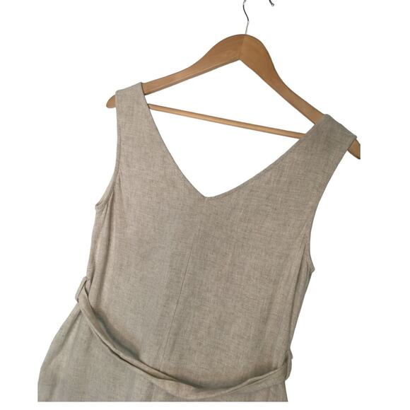 ee:some Romper Womens S Linen Cotton Belted Sleeveless Button Front Summer Beige - Picture 8 of 10